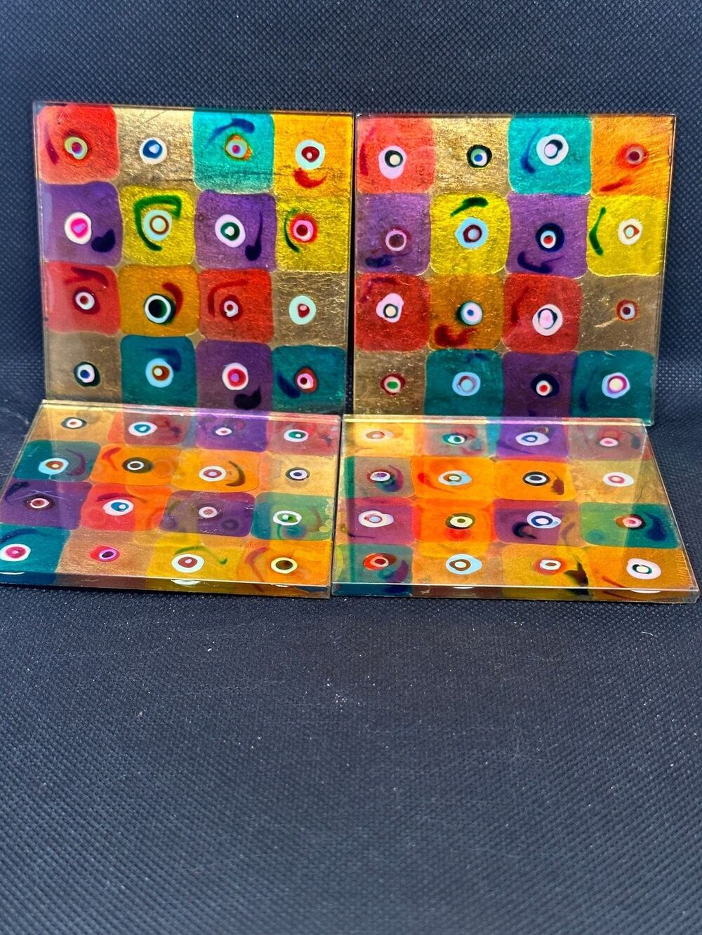 Rare Find! Set of 4 Reverse Painted Evil Eye Coasters